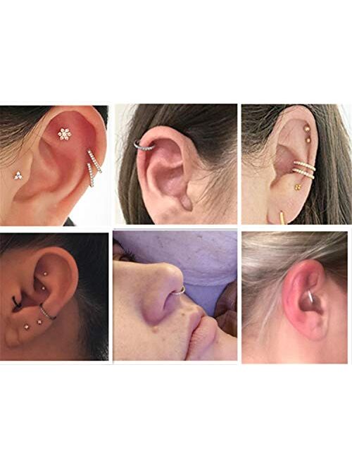 FUNLMO 18G 16G 14G CZ Opal Cartilage Earring Hoop 316L Surgical Steel Septum Nose Rings Daith Helix Tragus Piercing Jewelry