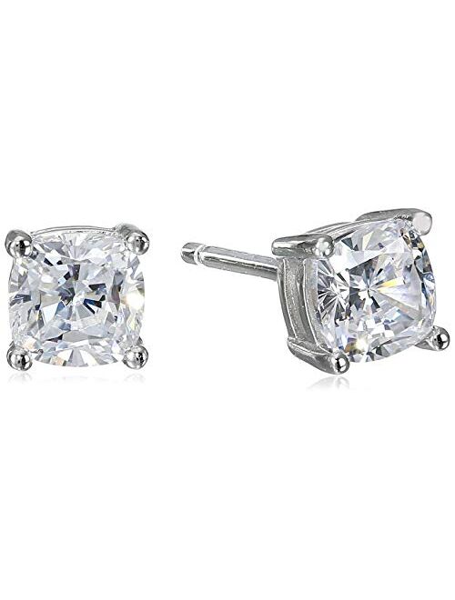 Platinum Plated Sterling Silver Cushion Cut Cubic Zirconia Stud Earrings