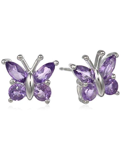 Sterling Silver Genuine or Created Gemstone Butterfly Stud Earrings