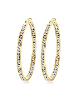 CiNily Mult-Colors Crystal Stainless Steel Hoop Earring for Women Hypoallergenic Jewelry for Sensitive Ears Large Big Hoop Earrings 2"