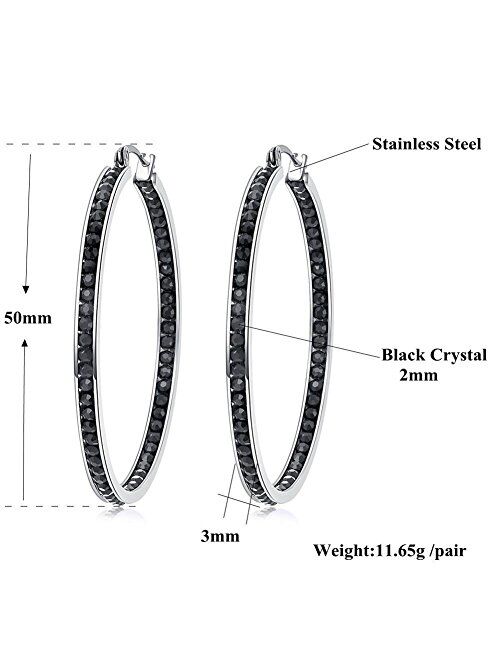 CiNily Mult-Colors Crystal Stainless Steel Hoop Earring for Women Hypoallergenic Jewelry for Sensitive Ears Large Big Hoop Earrings 2"