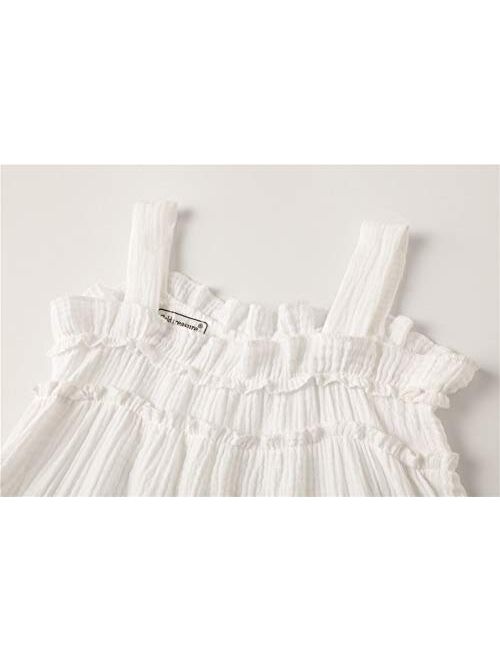 HILEELANG Little Girls Cotton Dress Sleeveless Casual Summer Sundress Flower Printed Jumper Skirt