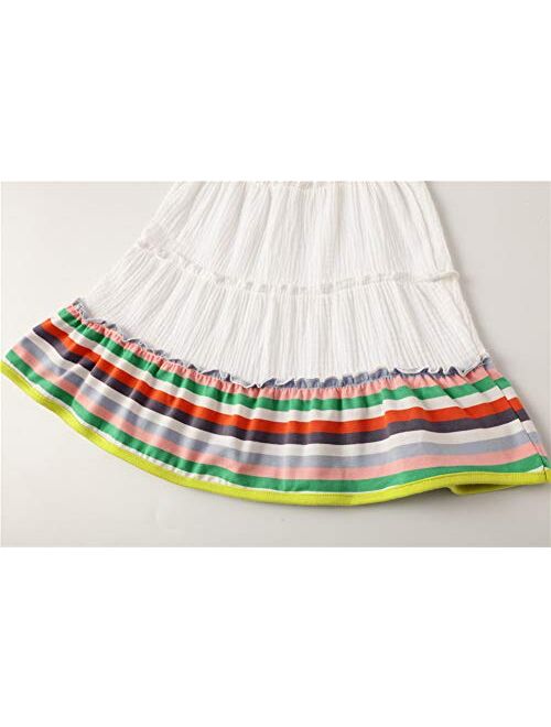 HILEELANG Little Girls Cotton Dress Casual Summer Sundress Flower Printed Jumper Skirt