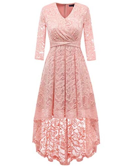 DRESSTELLS Women's Vintage Floral Lace 3/4 Sleeves Dress Hi-Lo Cocktail Party Swing Dress