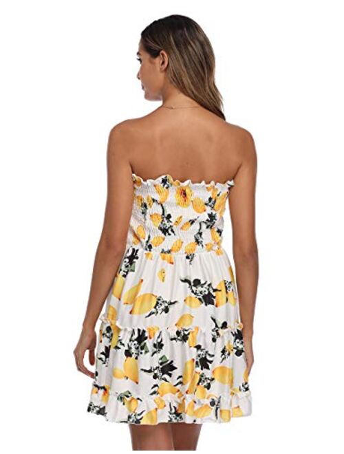 Women's Summer Dress Strapless Floral Print Bohemian Casual Beach