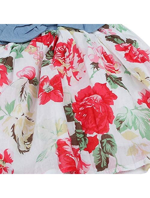 Girls Dress, Princess Dresses Sleeveless Denim Tops Floral Tutu Skirts