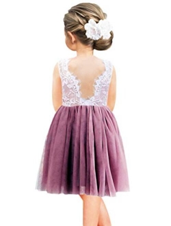 2Bunnies Girl Rose Lace Back A-Line Tutu Tulle Party Flower Girl Dresses