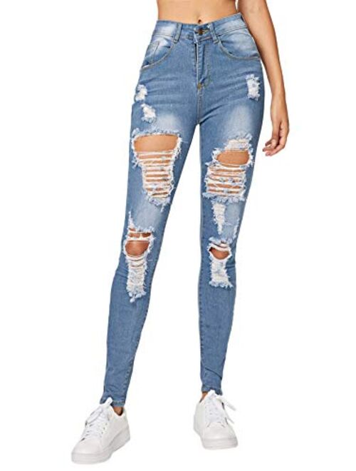 Milumia Women's Mid Waist Skinny Ripped Casual Denim Jeans Pants