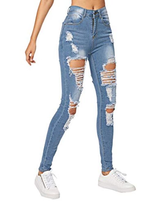 Milumia Women's Mid Waist Skinny Ripped Casual Denim Jeans Pants