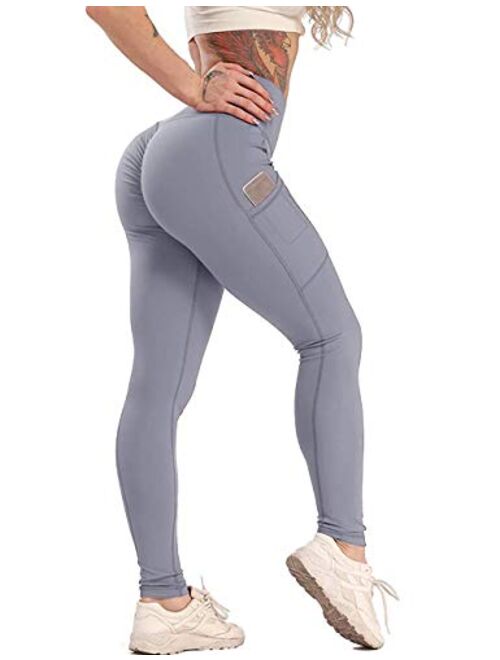 STARBILD Women High Waist Scrunch Ruched Butt Lifting Leggings with Pockets Tummy Control Push Up Workout Yoga Pants
