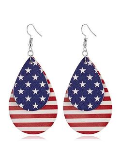 ROSTIVO American Flag Earrings for Women Leather Earrings for Women and Girls Cute National Flag Drop Dangle Earrings