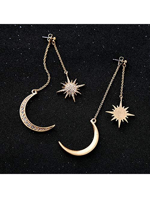 Dainty Long Dangle Earrings for Women Girls, Fashion Jewellry, Cute Gold Silver dangly, Upgrade Moon Stars Sun Earring