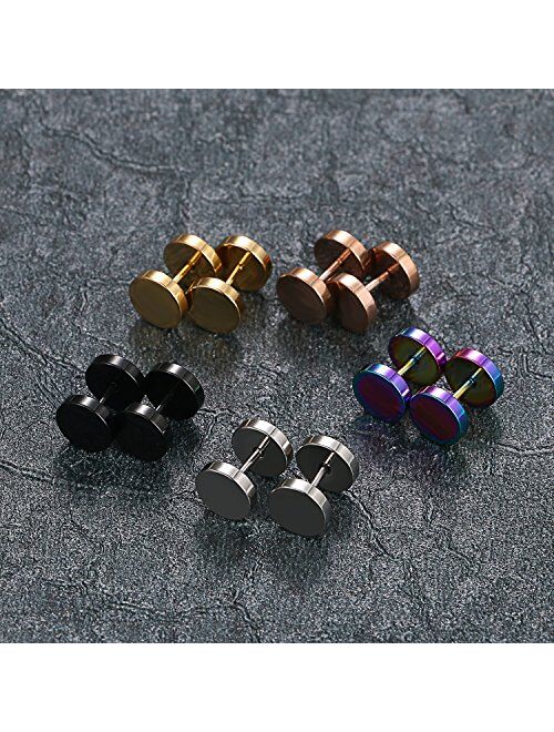 Aroncent 12PCS 6 Pairs 4-14mm Stainless Steel Black Stud Earrings Set Faux Fake Gauges Earrings Fake Ear Plugs Earrings