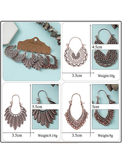 Gmai Antique Ethnic Brocade Mexico Gypsy Engraved Lotus Hook Dangle Earrings for Women and Girls