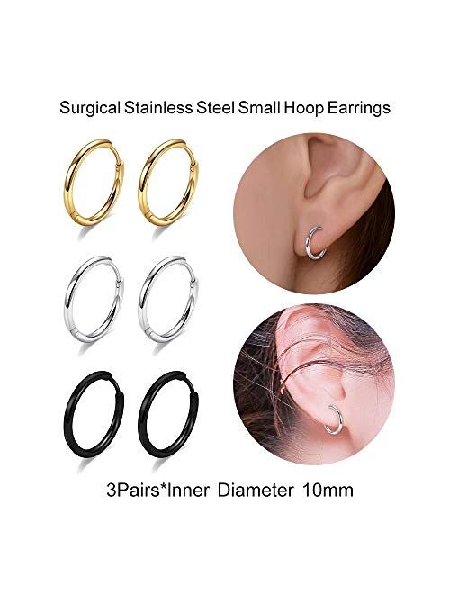 Huggie Hoop Earrings for Women Men - 316L Surgical Stainless Steel 6mm 8mm 10mm Mens Ear Hugging Hoop Earrings for Cartilage Gold Black 20G 18G Hypoallergenic Second Hole