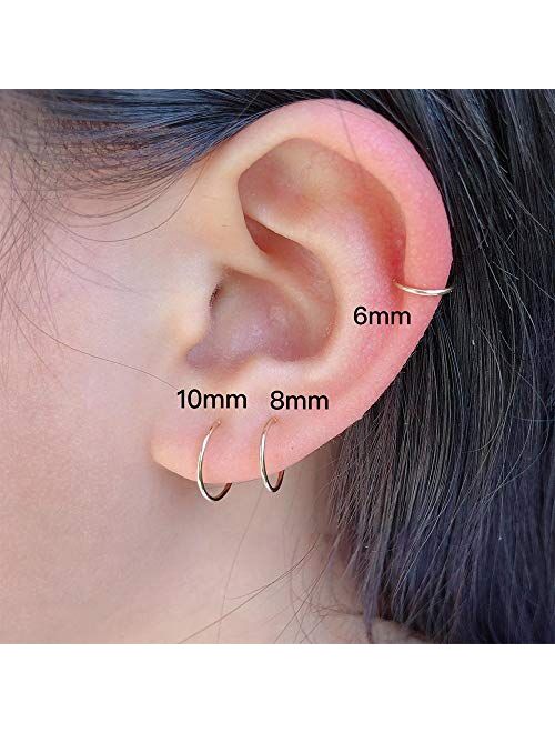 Huggie Hoop Earrings for Women Men - 316L Surgical Stainless Steel 6mm 8mm 10mm Mens Ear Hugging Hoop Earrings for Cartilage Gold Black 20G 18G Hypoallergenic Second Hole