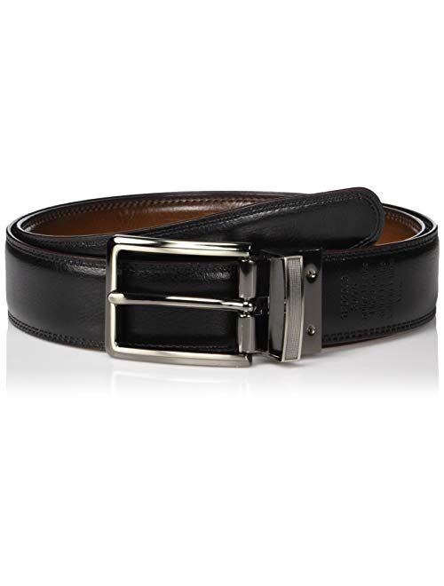 Perry Ellis Men's Leather Adjustable Portfolio Double Stitched Reversible Belt