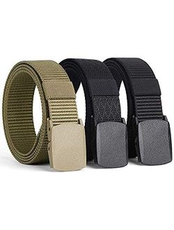 [3 Pack] Nylon Military Tactical Men Belt Webbing Canvas Outdoor Web Belt with Plastic Buckle Fits Pant Up to 45"