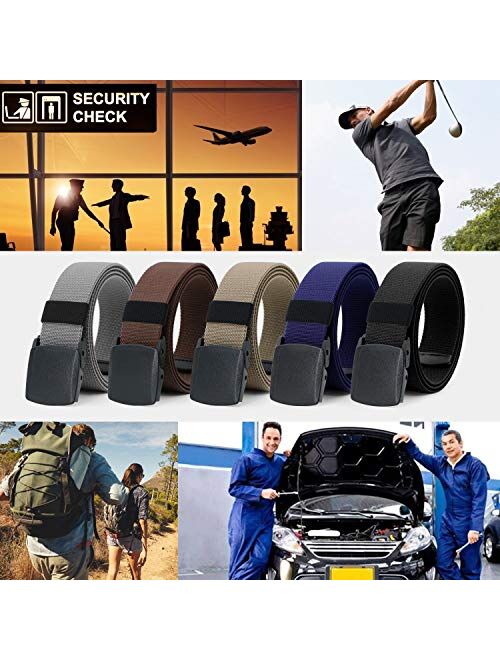 WHIPPY 2 Pack Elastic Stretch Belt for Men, Nickle Free Hiking Nylon Belt in YKK Buckle up to 51 Inches