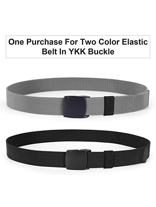WHIPPY 2 Pack Elastic Stretch Belt for Men, Nickle Free Hiking Nylon Belt in YKK Buckle up to 51 Inches