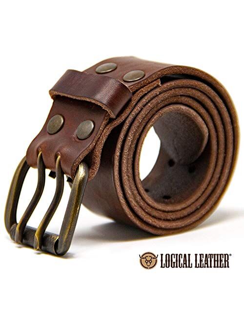 Logical Leather Men's Work Belt - Heavy Duty Genuine Full Grain Leather Double Prong Belts
