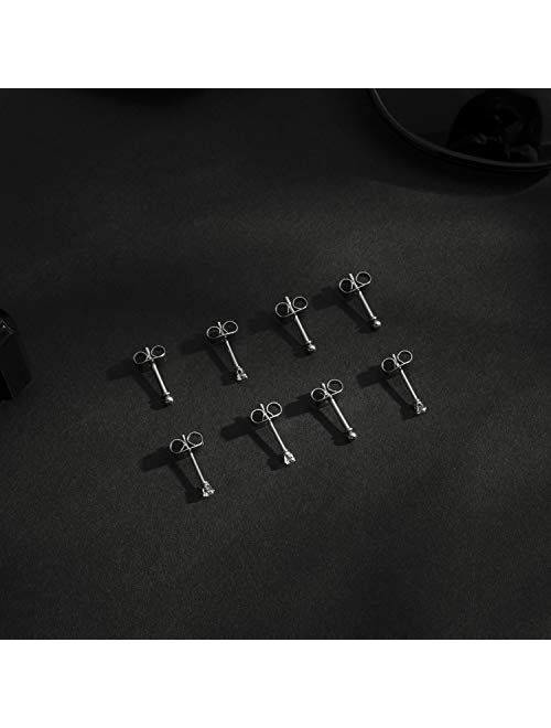 16 Pairs Stud Earrings Stainless Steel Round Clear CZ Ball Tiny Stud Earrings Set for Women Men