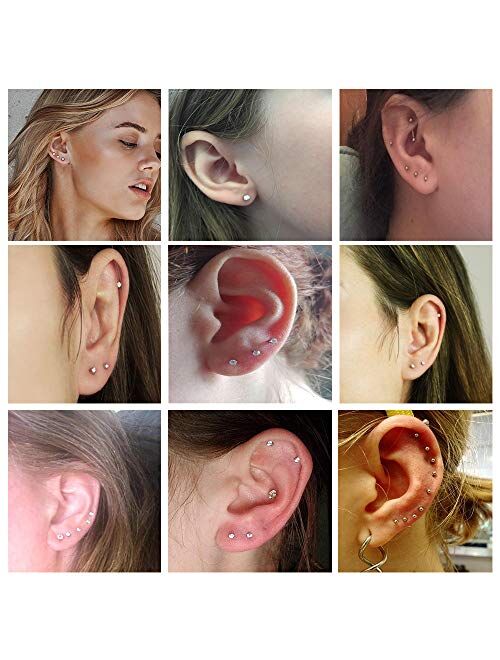 16 Pairs Stud Earrings Stainless Steel Round Clear CZ Ball Tiny Stud Earrings Set for Women Men