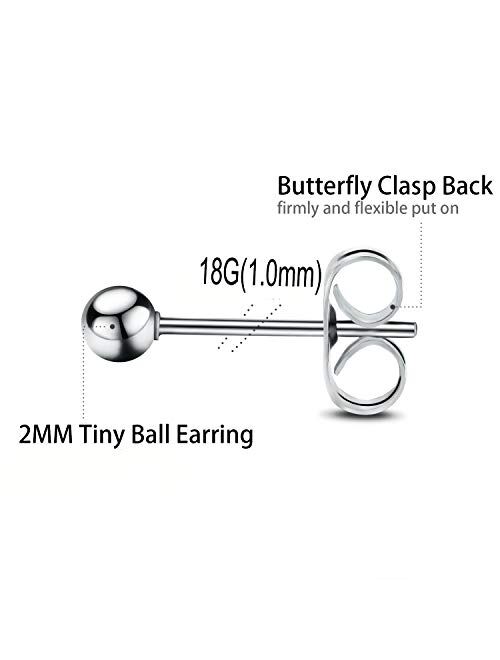 16 Pairs Stud Earrings Stainless Steel Round Clear CZ Ball Tiny Stud Earrings Set for Women Men
