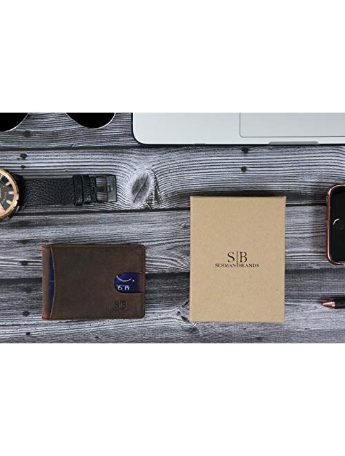 SERMAN BRANDS RFID Blocking Slim Bifold Genuine Leather Minimalist Front Pocket Wallets for Men with Money Clip Thin