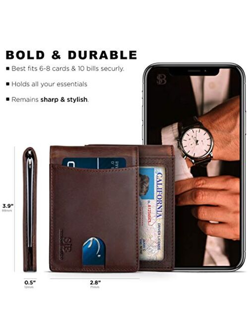 SERMAN BRANDS RFID Blocking Slim Bifold Genuine Leather Minimalist Front Pocket Wallets for Men with Money Clip Thin