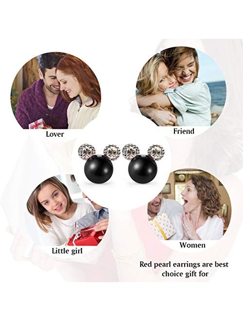 Pearl Stud Earrings for Women,Hypoallergenic 7mm CZ Cute Mouse Stainless Steel Earrings (10 colors)