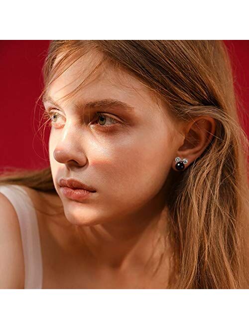 Pearl Stud Earrings for Women,Hypoallergenic 7mm CZ Cute Mouse Stainless Steel Earrings (10 colors)