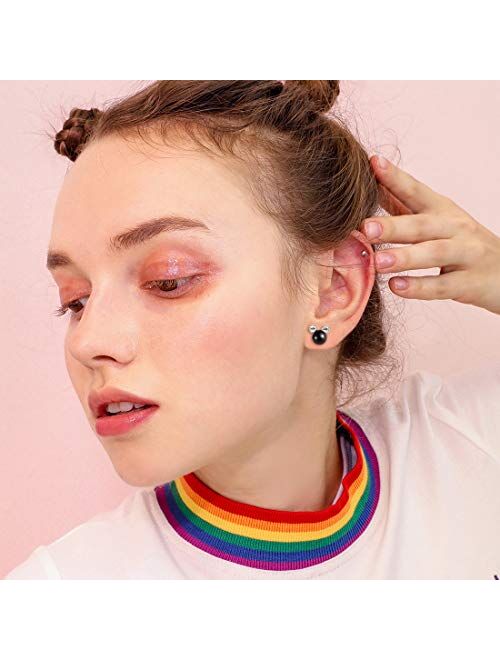 Pearl Stud Earrings for Women,Hypoallergenic 7mm CZ Cute Mouse Stainless Steel Earrings (10 colors)