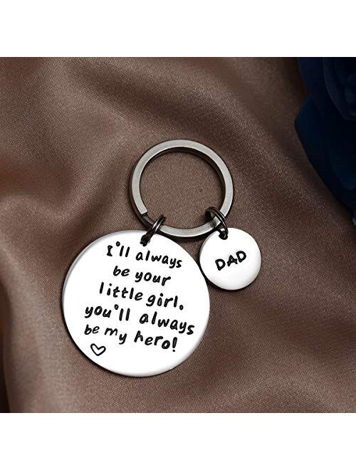 LParkin Father's Day Keychain - I'll Always Be Your Little Girl.You Will Always Be My Hero Keychain, Stainless Steel