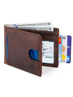 SERMAN BRANDS RFID Blocking Slim Bifold Genuine Leather Thin Minimalist Front Pocket Wallets for Men