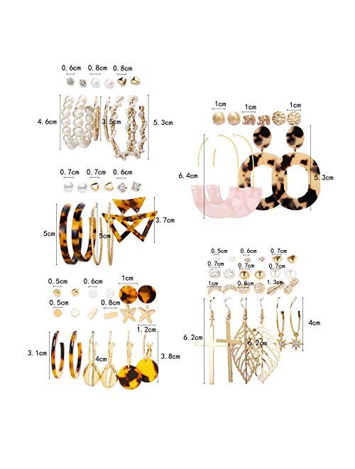 Earrings Set for Women Girls, Funtopia 61 Pairs Fashion Tassel Earrings Acrylic Hoop Stud Drop Dangle Earrings for Birthday Party Gift, Assorted Styles and Colors