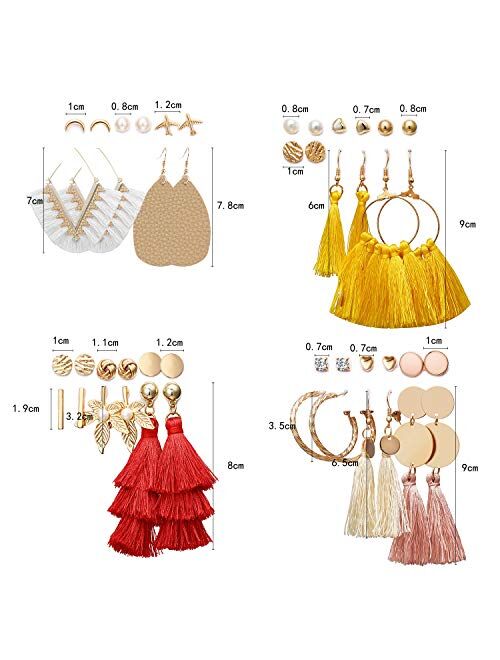 Earrings Set for Women Girls, Funtopia 61 Pairs Fashion Tassel Earrings Acrylic Hoop Stud Drop Dangle Earrings for Birthday Party Gift, Assorted Styles and Colors