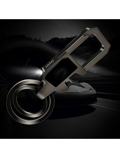Idakey Zinc Alloy KeyChain with Light with 2 Key Rings Include LED Light and Bottle Opener Function Car Business Keychain for Men and Women