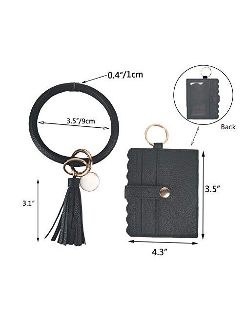 KraftyChix Wristlet Bracelet Keychain Wallet, ID Card Holder Purse with PU Leather Tassel Bangle Key Ring for Women Girls