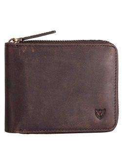 RFID Men's Leather Zipper wallet Zip Around Wallet Bifold Multi Card Holder Purse