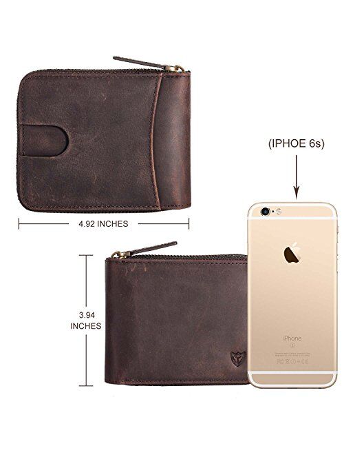 RFID Men's Leather Zipper wallet Zip Around Wallet Bifold Multi Card Holder Purse