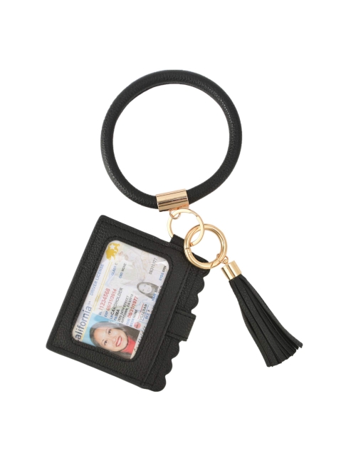 Coolcos Large Circle Bangle Keychain Wallet - Upgraded ID Card Holder Keyring Wristlet Bracelet Key Ring Chain Purse Women