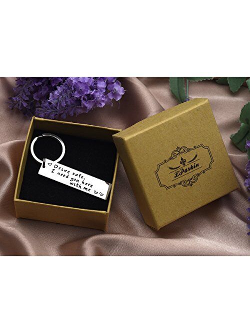 LParkin Drive Safe Keychain I Need You Here with Me Trucker Husband Gift for Husband dad Gift Valentines Day Stocking Stuffer