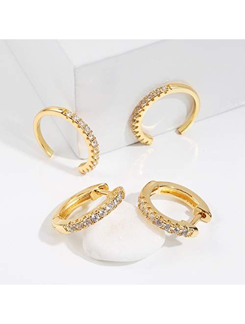 Vercret Gold Earrings Cuff for Women - CZ Earrings for Girls, Ear Cuff Gifts for Friend,Sister, Daily Wearing
