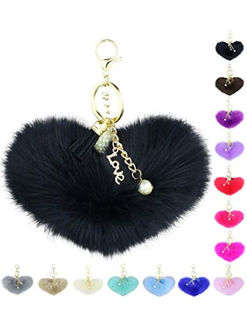 Key Chain Accessories for Women Faux Fur Ball Charm and Artificial Pearl with Key Ring 