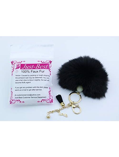 Key Chain Accessories for Women - Faux Fur Ball Charm and Artificial Pearl with Key Ring