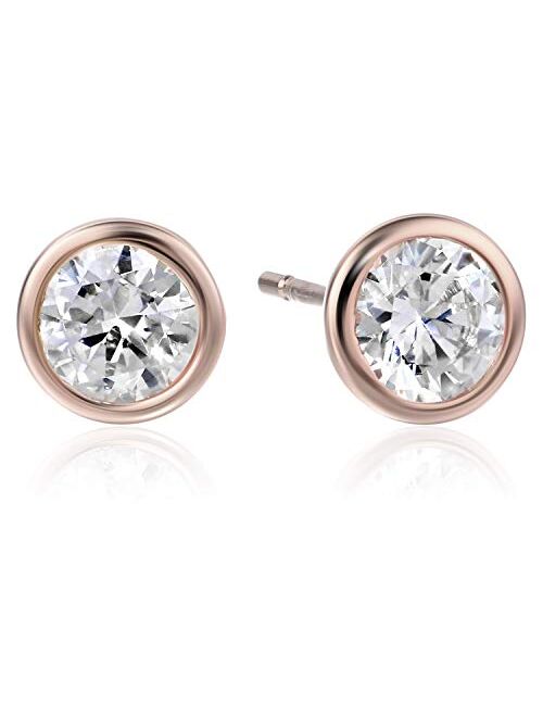 Amazon Essentials Gold or Rhodium Plated Sterling Silver AAA Cubic Zirconia Bezel Stud Earrings