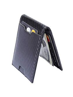 Men Bifold Wallet with Money Clip - Leather Minimalist Front Pocket RFID Blocking