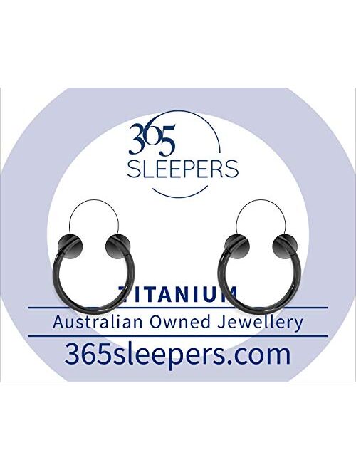 365 Sleepers 1 Pair Titanium 18G (Thin) Hinged Segment Ring Hoop Sleeper Earrings Body Piercing 5mm / 6mm / 7mm / 8mm / 9mm / 10mm / 11mm / 12mm / 13mm