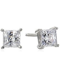 Platinum or Gold-Plated Sterling Silver Swarovski Zirconia Princess-Cut Stud Earrings
